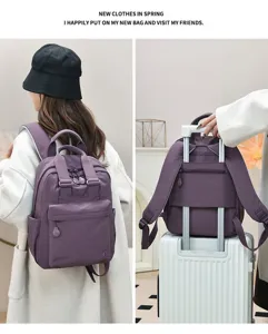 Casual women's nylon backpack with laptop compartment, travel daypack and school bag.