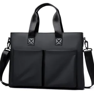 Men business briefcase large capacity laptop shoulder bag black professional style