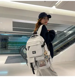 Casual large capacity backpack detailed view, multi-pocket school bag for daily commute.