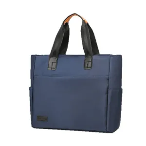 Borsa tote business blu scuro con grande capacità e manici in fettuccia resistenti