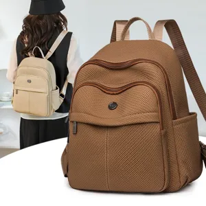 Minimalist Nylon Multi-Pocket Backpack For Women Fashion Solid Color Student Schoolbag Lightweight Portable Travel Daypack Casual Outdoor Rucksack