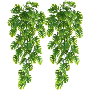 Artificial Monstera Leaf Hanging Vine Green Plant Fake Foliage Garland For Indoor Wall Decor Room Ceiling Floral Arrangement