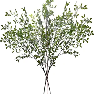 Realistic Artificial Nandina Domestica Branch Green Plant Faux Foliage Stem For Wedding Home Hotel Photography Backdrop Decor
