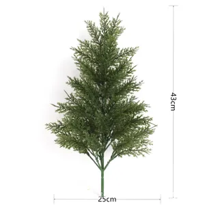 Detailed macro view of a 43cm artificial pine tree for indoor decoration with dimension markings
