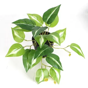 Detailed top view of a realistic 3D printed artificial watermelon leaf plant in a black pot