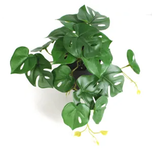 Detailed close-up view of artificial mini monstera plant with 3D printed leaves