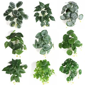 Artificial Monstera Watermelon Leaf Plant Branch For Home Decor Glue Coated Texture Faux Greenery Plastic Leaf Decor Without Pot