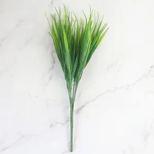 Detailed view of 7-forked artificial green water grass bunch for floral arrangement decoration