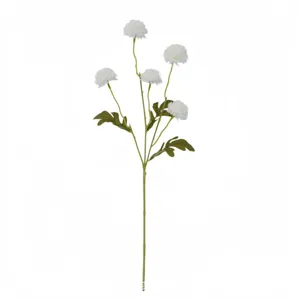 Vista detallada de una rama de flor de diente de león blanca artificial para decoración.