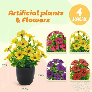 Set of 4 mini artificial potted plants for colorful home desktop decoration