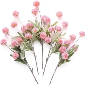 Juego de 5 flores de diente de león artificiales rosas para bodas y hogar
