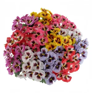 Colorful artificial pansy flower bouquet for home indoor and outdoor decor, fake silk flowers.