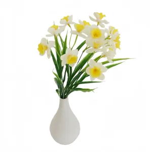 Artificial Daffodil Flower Bouquet Silk Plastic Fake Flowers Green Plants For Wedding Home Decor Floral Arrangement