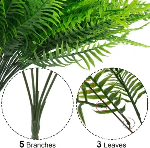 Artificial Boston fern artificial plant green leaves detail showing branches and leaves clearly.