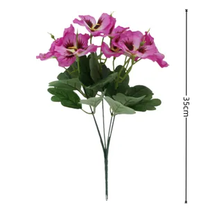 Artificial pansy flower bouquet detail, 35cm height, realistic plastic floral decor for home.