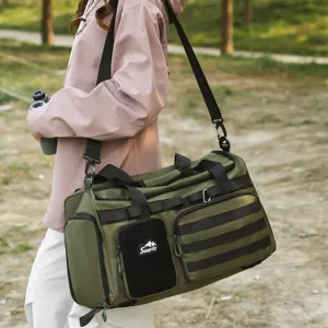 Grand sac de voyage vert militaire, sac de sport multifonctionnel pour le fitness.