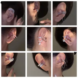 Sparkling Zirconia Ear Cuffs No Piercing Ear Wrap Earrings For Women Copper Jewelry Rhinestone Gold Silver Color Accessories