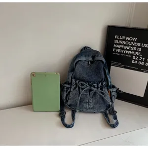 Sac à dos mini en denim décontracté pour femmes, sac d'école vintage tendance avec cordon.