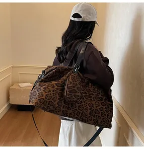 Grande borsa da viaggio stampa leopardo donna tracolla shopper borsa fitness alla moda