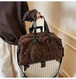 Borsa da Viaggio Stampa Leopardata Grande Capacità Borsa Sportiva con Tracolla Donna