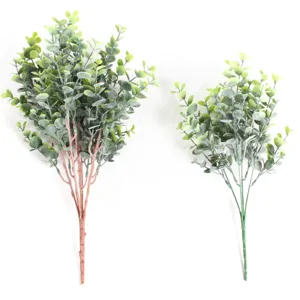 Artificial eucalyptus money leaf stems featuring reddish and green branch details for home decor
