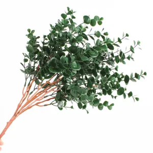Detail view of lush artificial eucalyptus money leaf bundle for indoor floral decoration
