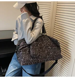 Borsa da viaggio fitness con stampa leopardata da donna tracolla borsa shopper grande