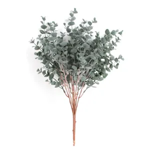 Detailed macro view of artificial green eucalyptus leaves with realistic texture
