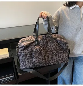 Moderna borsa da viaggio leopardo donna autunno inverno fitness tracolla spalla tote bag