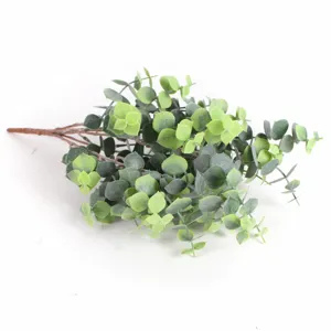 Detailed view of realistic green eucalyptus leaves and textured stem for home decor