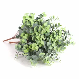 Detailed view of artificial eucalyptus stems with realistic green money leaves for decor