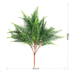 Artificial Boston fern plant plastic fern leaf detail view showing 50cm height and 35cm width.