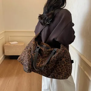 Borsa da viaggio leopardata da donna alla moda, borsa a tracolla tote per autunno inverno.