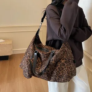 Borsa da viaggio e palestra leopardata da donna, borsa a tracolla tote autunno inverno.