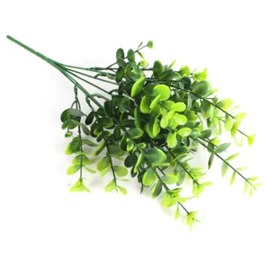 Detail view of artificial eucalyptus bundle with green money leaves for home decor