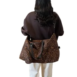 Borsa da viaggio spalla leopardata donna grande capacità shopper borsa moda autunno inverno