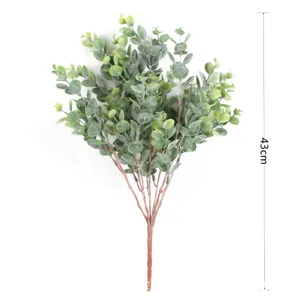 Artificial frosted eucalyptus branch 43cm soft rubber green plant for home wedding decor