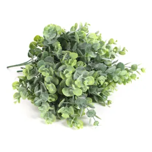 Artificial eucalyptus branch, frosted money leaf green plant for home and wedding decor details.
