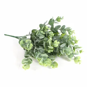 Artificial eucalyptus branch frosted green leaves for home and wedding floral decoration bonsai.