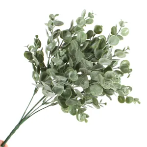 Artificial eucalyptus branch frosted green leaves for home wedding window floral decoration.