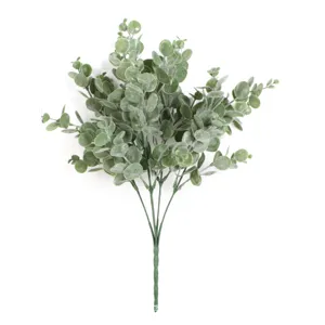 Artificial eucalyptus branch frosted money leaf fake green plant for home wedding decor.