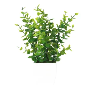 Artificial eucalyptus potted plant, plastic green plant for indoor outdoor home decor.