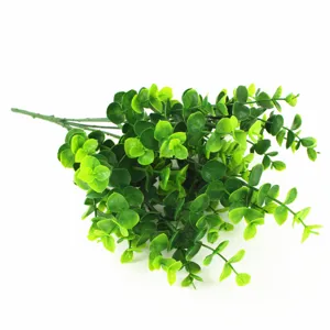 Artificial eucalyptus money leaf plant, 7 forks 42 leaves fake green plant detail.