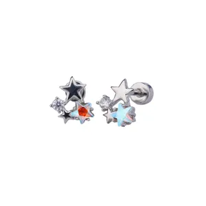 Detailed view of star-shaped stud earrings with opalescent stones and clear crystals