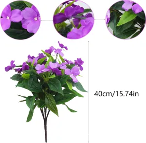 Detailed view of 40cm purple artificial impatiens flowers for home and garden decoration