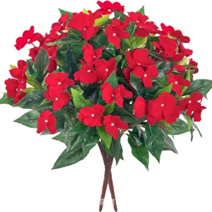 Artificial red Impatiens flower bush for indoor and outdoor garden decoration