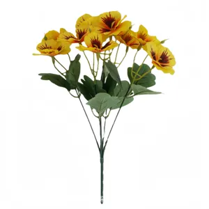 Artificial yellow pansy flower bouquet for home and outdoor decoration, plastic plant.