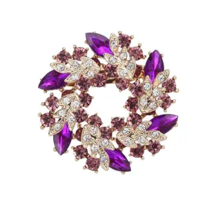 Elegante lila Kristall Blumenkranz Brosche für Damen Anzüge und Mäntel Accessoire