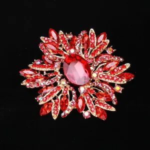 Elegante spilla a fiore in cristallo rosso con montatura dorata per accessori