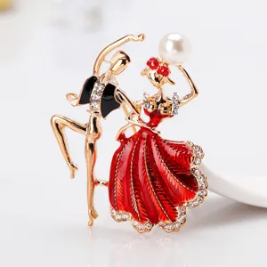 Spilla Ballerina di Danza Classica Coreana per Donna Elegante Lega Strass Perla Artificiale Ballerina Vestito Accessori